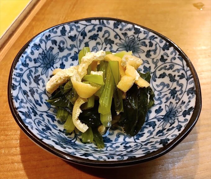 小松菜とうすあげの煮浸し